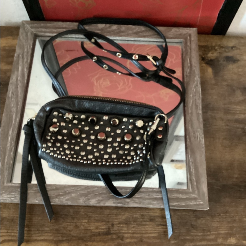 Studded Black Leather Crossbody Bag